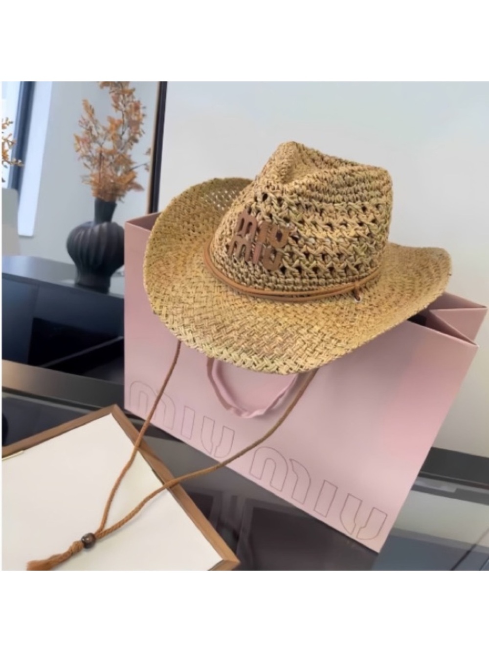 Woven Straw Cowboy Hat with Braided Band - Tan